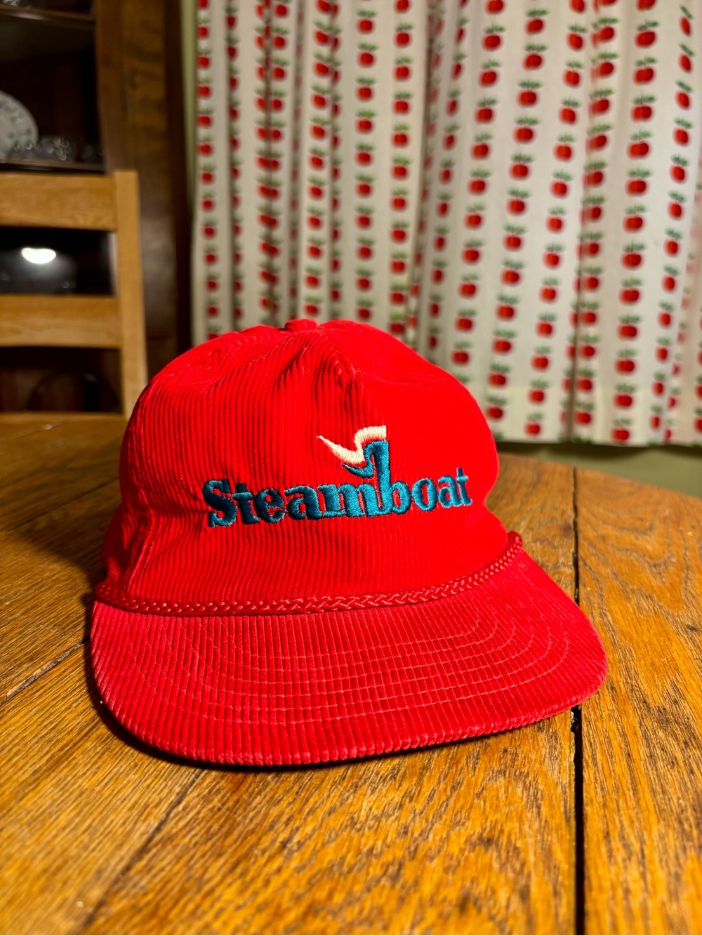 Vintage 80s Steamboat Ski Resort Corduroy Rope Hat Red Strapback Colorado Cap
